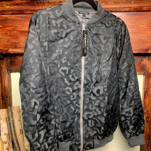 Papermoon Jackets & Blazers - Black Leopard Jacquard Two Tone Bomber